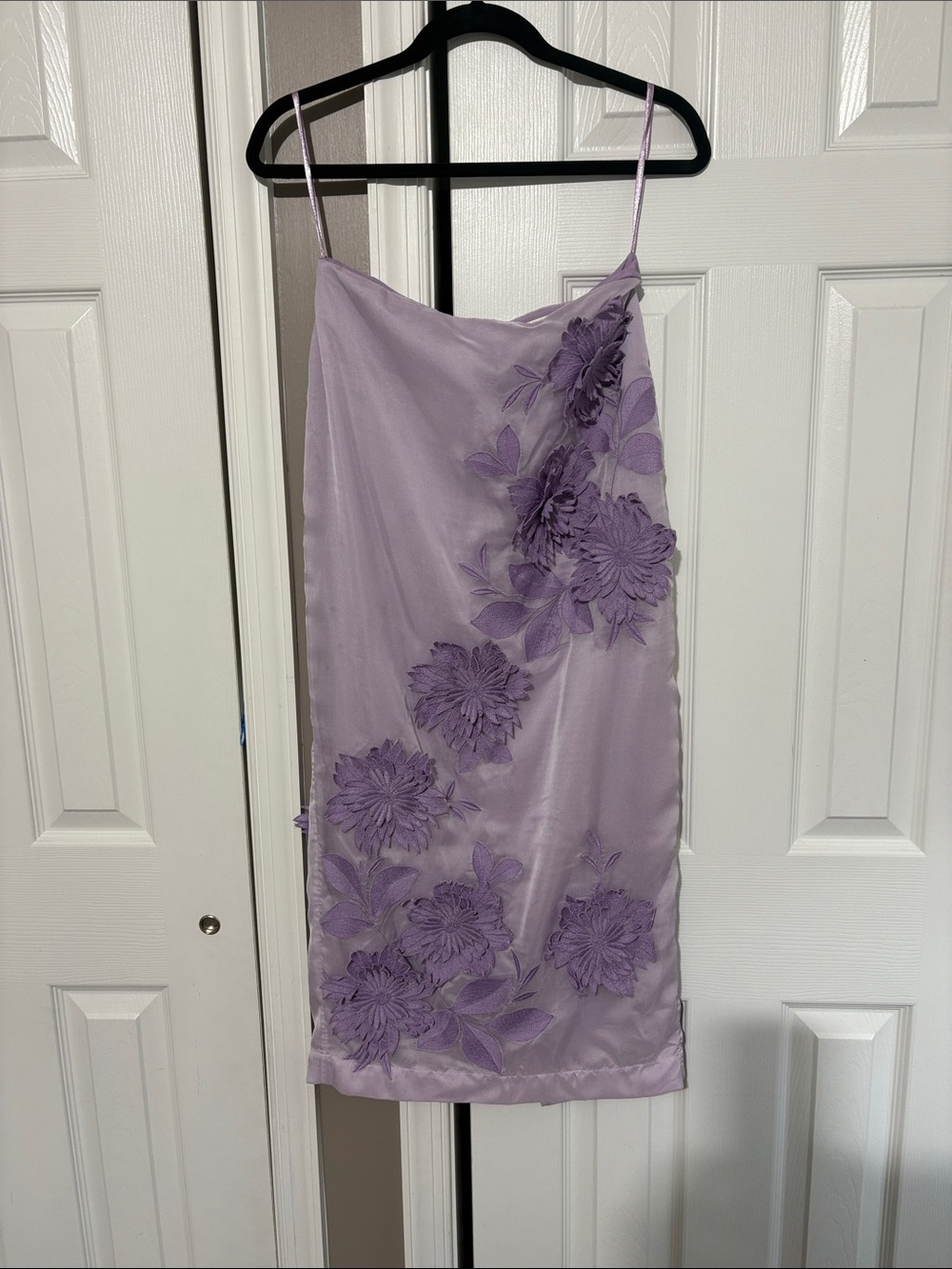 Anthropologie Lilac Floral Appliqué Slip Dress